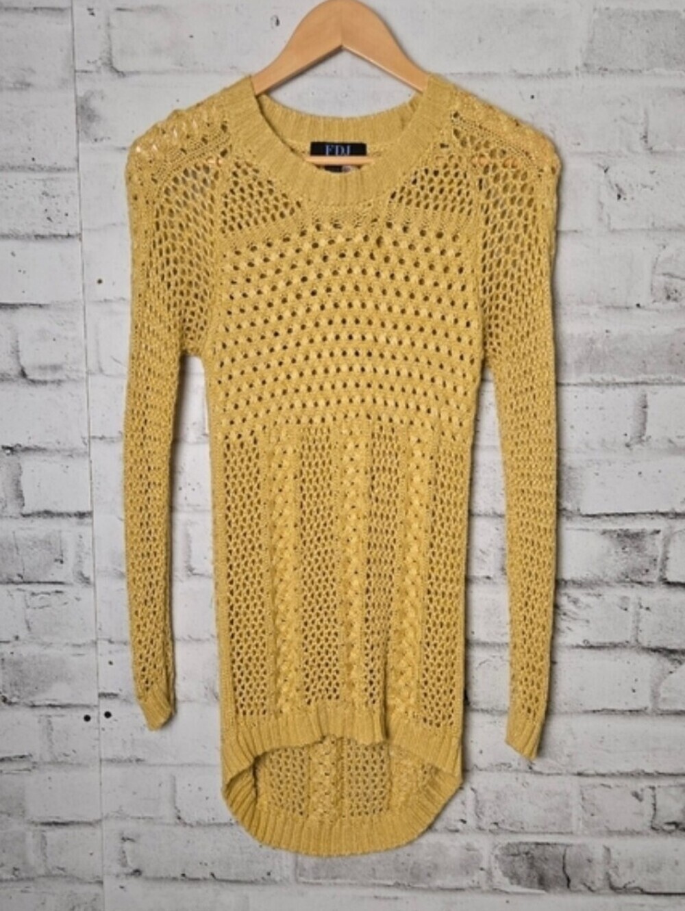 FDJ French Dressing Jeans Open Knit High Low Sweater Mustard Small